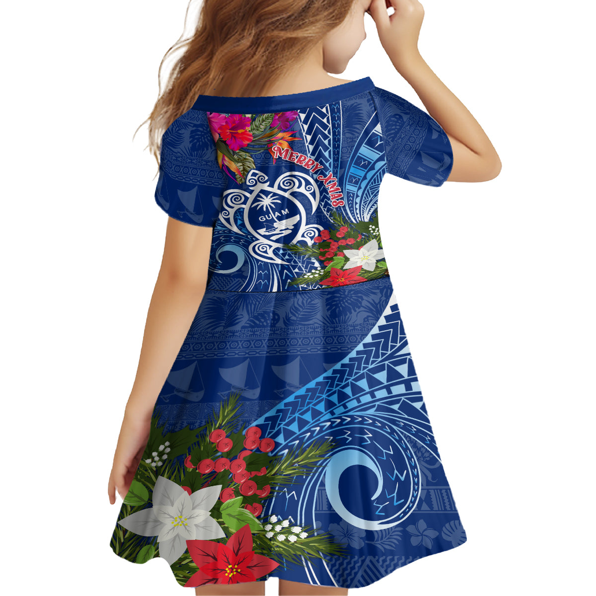 Guam Christmas Family Matching Long Sleeve Bodycon Dress and Hawaiian Shirt Turtle Mix Tapa Felis Pasgua LT7 - Polynesian Pride
