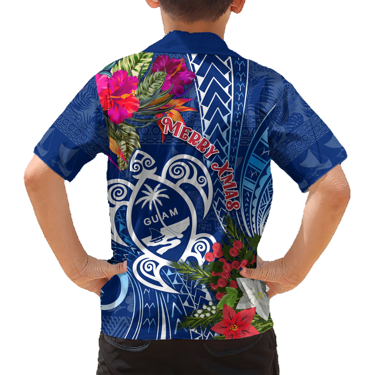 Guam Christmas Family Matching Short Sleeve Bodycon Dress and Hawaiian Shirt Turtle Mix Tapa Felis Pasgua LT7 - Polynesian Pride