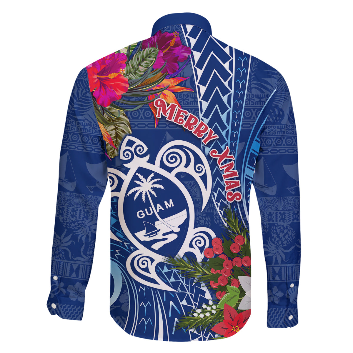 Guam Christmas Family Matching Tank Maxi Dress and Hawaiian Shirt Turtle Mix Tapa Felis Pasgua LT7 - Polynesian Pride