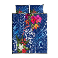 Guam Christmas Quilt Bed Set Turtle Mix Tapa Felis Pasgua LT7 Blue - Polynesian Pride