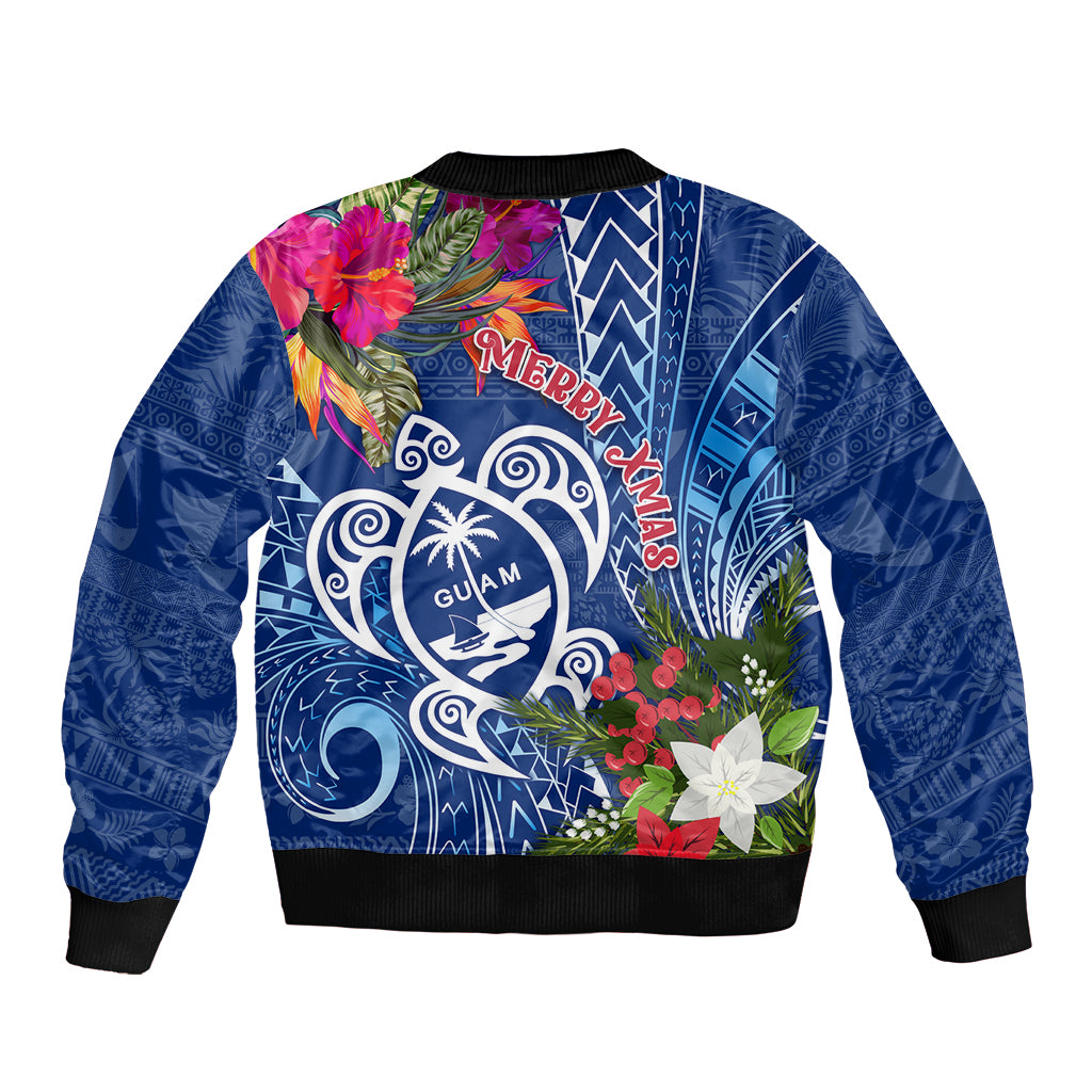 Guam Christmas Sleeve Zip Bomber Jacket Turtle Mix Tapa Felis Pasgua LT7 - Polynesian Pride