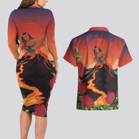 Hawaii Kilauea Volcano Couples Matching Long Sleeve Bodycon Dress and Hawaiian Shirt Pele Goddess