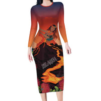 Hawaii Kilauea Volcano Family Matching Long Sleeve Bodycon Dress and Hawaiian Shirt Pele Goddess