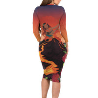 Hawaii Kilauea Volcano Family Matching Long Sleeve Bodycon Dress and Hawaiian Shirt Pele Goddess
