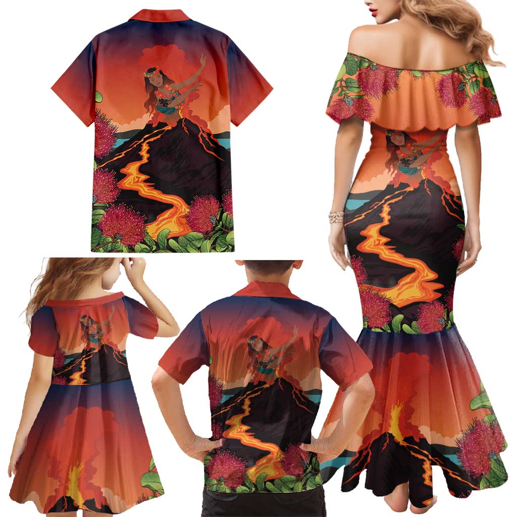 Hawaii Kilauea Volcano Family Matching Mermaid Dress and Hawaiian Shirt Pele Goddess