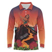 Hawaii Kilauea Volcano Long Sleeve Polo Shirt Pele Goddess