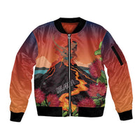 Hawaii Kilauea Volcano Sleeve Zip Bomber Jacket Pele Goddess