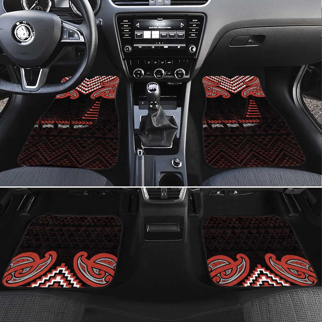 Maori Waitangi Car Mats Kotahitanga Poutama Mix Whakairo LT7 Set 4pcs Black - Polynesian Pride