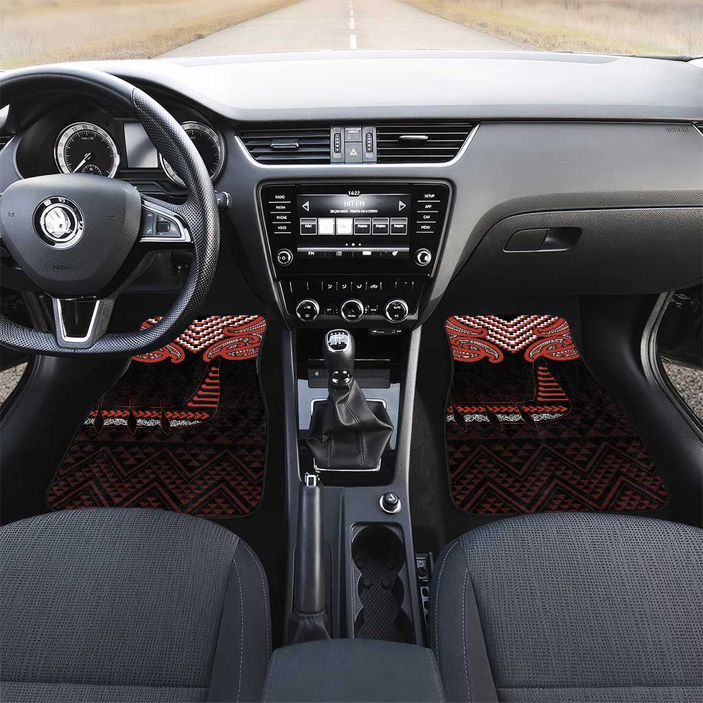 Maori Waitangi Car Mats Kotahitanga Poutama Mix Whakairo LT7 Set 2pcs - Front Black - Polynesian Pride