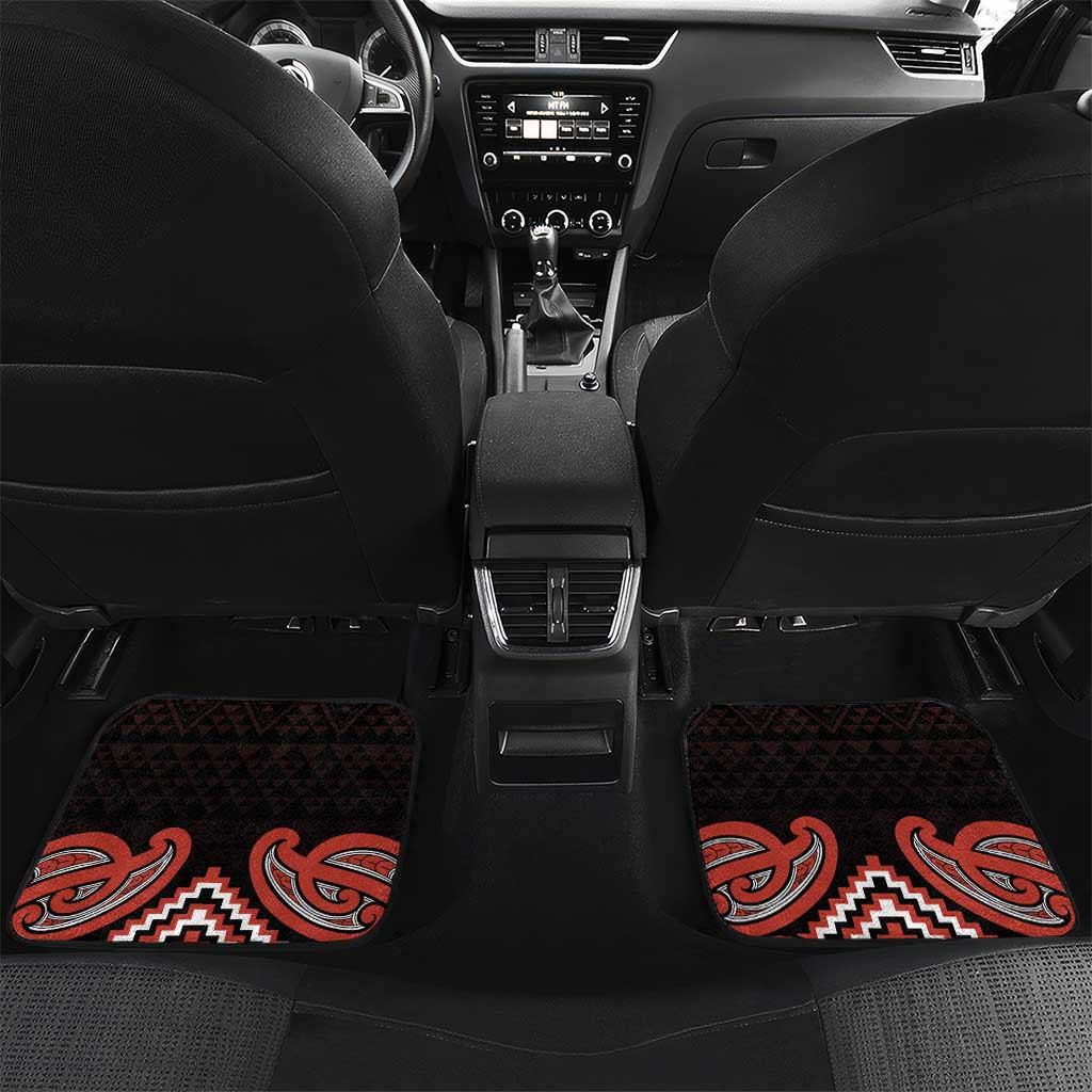 Maori Waitangi Car Mats Kotahitanga Poutama Mix Whakairo LT7 Set 2pcs - Back Black - Polynesian Pride