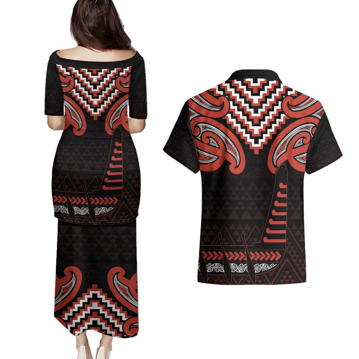 Maori Waitangi Couples Matching Puletasi and Hawaiian Shirt Kotahitanga Poutama Mix Whakairo - Polynesian Pride