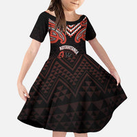 Maori Waitangi Family Matching Puletasi and Hawaiian Shirt Kotahitanga Poutama Mix Whakairo LT7 Daughter's Dress Black - Polynesian Pride