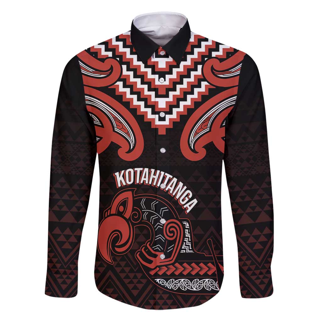 Maori Waitangi Family Matching Puletasi and Hawaiian Shirt Kotahitanga Poutama Mix Whakairo LT7 Dad's Shirt - Long Sleeve Black - Polynesian Pride