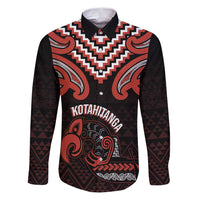 Maori Waitangi Family Matching Puletasi and Hawaiian Shirt Kotahitanga Poutama Mix Whakairo LT7 Dad's Shirt - Long Sleeve Black - Polynesian Pride