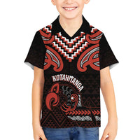 Maori Waitangi Family Matching Puletasi and Hawaiian Shirt Kotahitanga Poutama Mix Whakairo LT7 Son's Shirt Black - Polynesian Pride