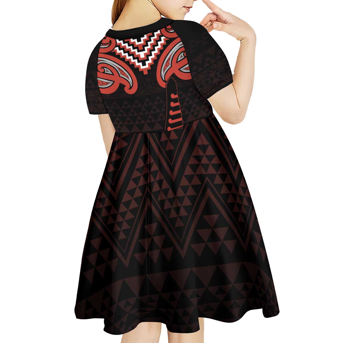 Maori Waitangi Kid Short Sleeve Dress Kotahitanga Poutama Mix Whakairo LT7 - Polynesian Pride