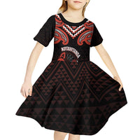 Maori Waitangi Kid Short Sleeve Dress Kotahitanga Poutama Mix Whakairo LT7 - Polynesian Pride