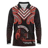 Maori Waitangi Long Sleeve Polo Shirt Kotahitanga Poutama Mix Whakairo LT7 Black - Polynesian Pride