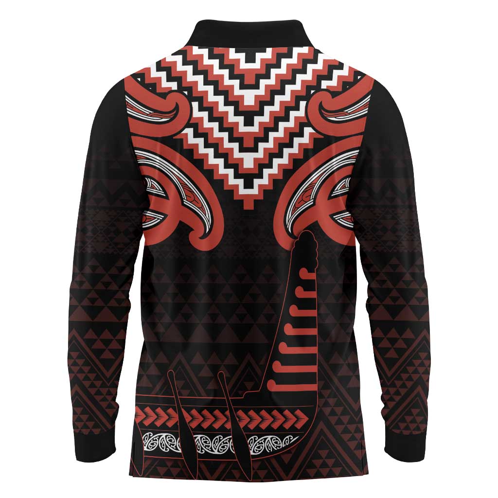 Maori Waitangi Long Sleeve Polo Shirt Kotahitanga Poutama Mix Whakairo LT7 - Polynesian Pride