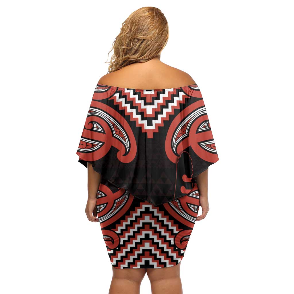 Maori Waitangi Off Shoulder Short Dress Kotahitanga Poutama Mix Whakairo LT7 - Polynesian Pride