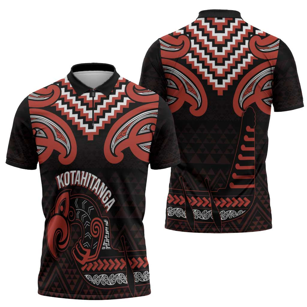 Maori Waitangi Zipper Polo Shirt Kotahitanga Poutama Mix Whakairo LT7 - Polynesian Pride