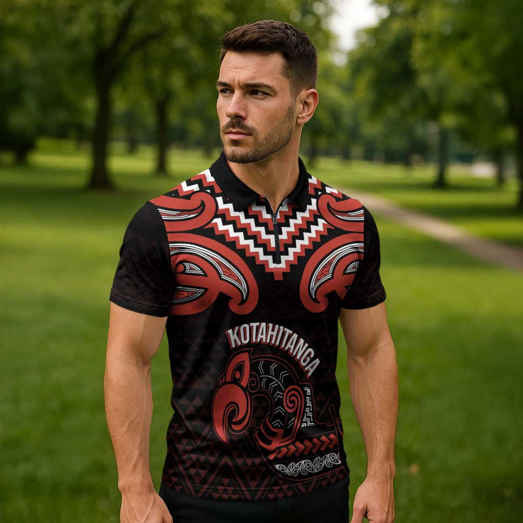 Maori Waitangi Zipper Polo Shirt Kotahitanga Poutama Mix Whakairo LT7 - Polynesian Pride
