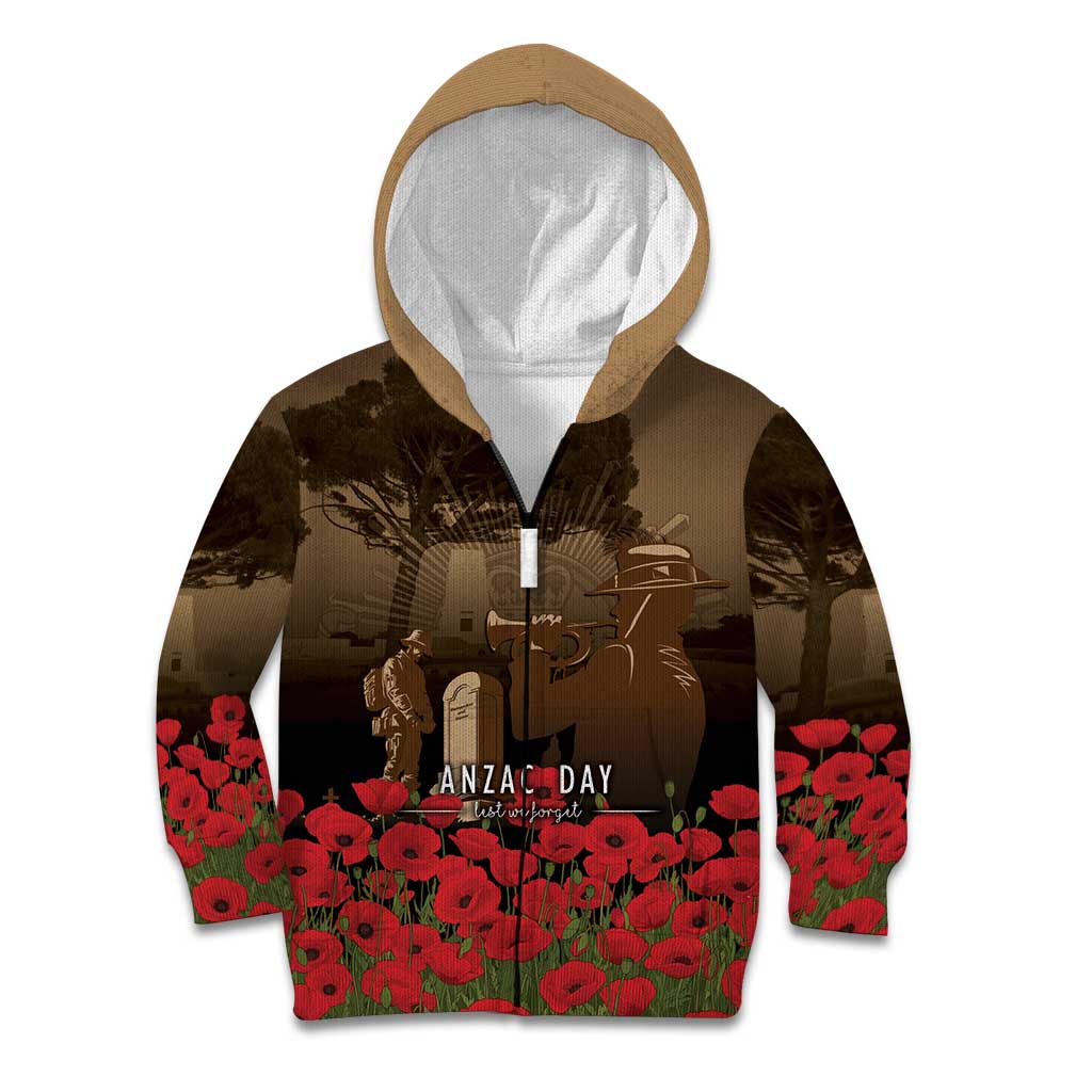 Australia - New Zealand ANZAC Lone Pine Kid Hoodie The Last Post LT7 Zip Hoodie Old Gold - Polynesian Pride