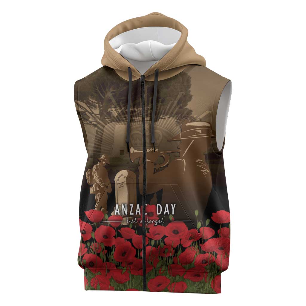 Australia - New Zealand ANZAC Lone Pine Sleeveless Zip Hoodie The Last Post LT7 Old Gold - Polynesian Pride