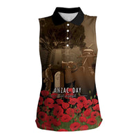 Australia - New Zealand ANZAC Lone Pine Women Sleeveless Polo Shirt The Last Post LT7 Female Old Gold - Polynesian Pride