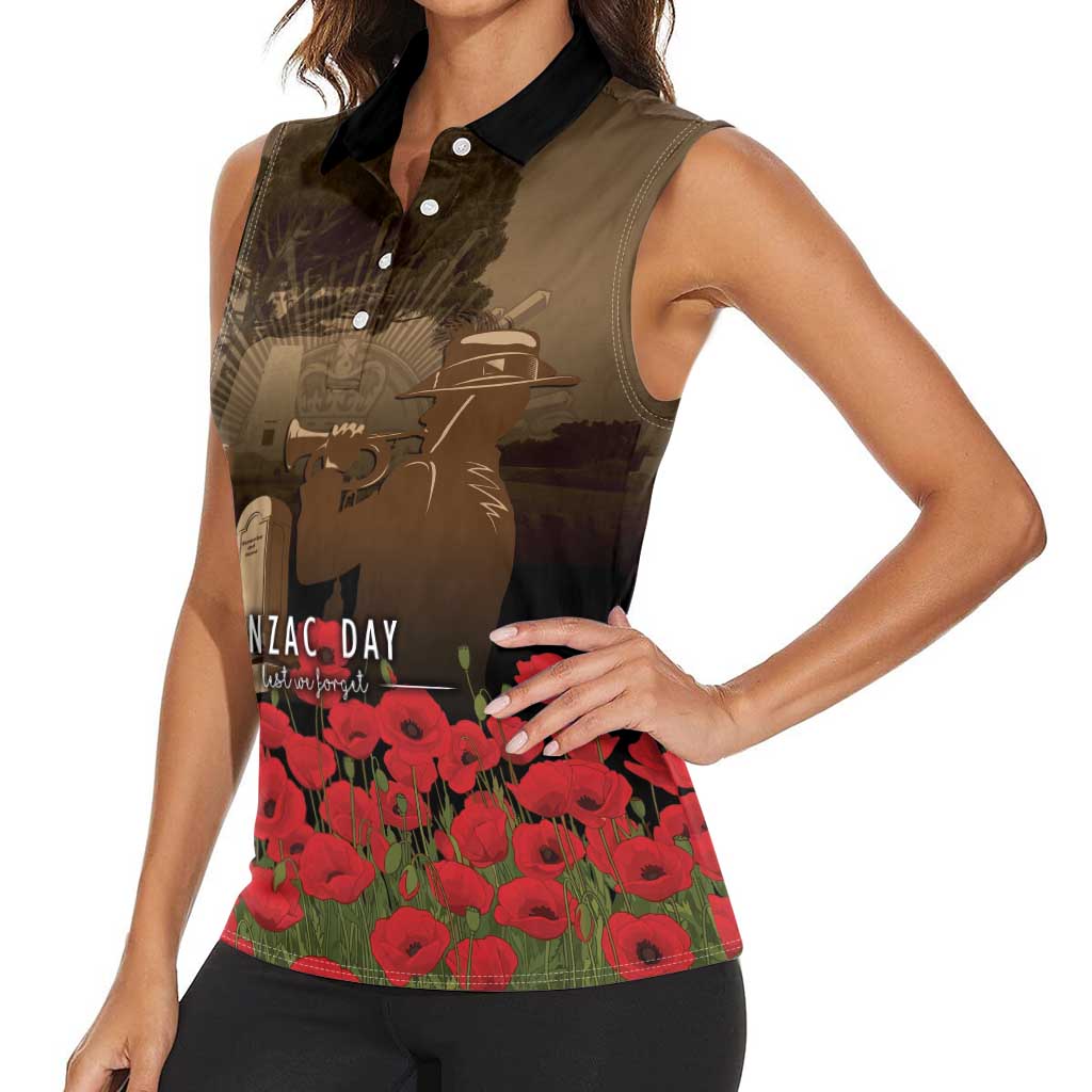 Australia - New Zealand ANZAC Lone Pine Women Sleeveless Polo Shirt The Last Post LT7 - Polynesian Pride