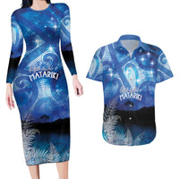 NZ Maori Matariki Scenery Couples Matching Long Sleeve Bodycon Dress and Hawaiian Shirt Galaxy Sky