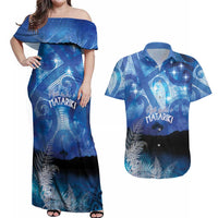 NZ Maori Matariki Scenery Couples Matching Off Shoulder Maxi Dress and Hawaiian Shirt Galaxy Sky LT7 Galaxy - Polynesian Pride