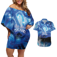 NZ Maori Matariki Scenery Couples Matching Off Shoulder Short Dress and Hawaiian Shirt Galaxy Sky LT7 Galaxy - Polynesian Pride