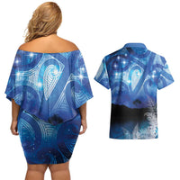 NZ Maori Matariki Scenery Couples Matching Off Shoulder Short Dress and Hawaiian Shirt Galaxy Sky LT7 - Polynesian Pride