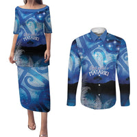 NZ Maori Matariki Scenery Couples Matching Puletasi and Long Sleeve Button Shirt Galaxy Sky LT7 Galaxy - Polynesian Pride