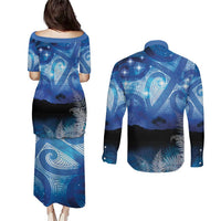 NZ Maori Matariki Scenery Couples Matching Puletasi and Long Sleeve Button Shirt Galaxy Sky LT7 - Polynesian Pride
