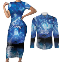 NZ Maori Matariki Scenery Couples Matching Short Sleeve Bodycon Dress and Long Sleeve Button Shirt Galaxy Sky LT7 Galaxy - Polynesian Pride
