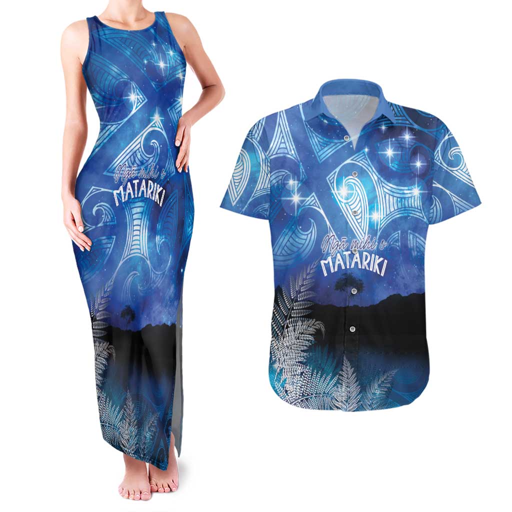 NZ Maori Matariki Scenery Couples Matching Tank Maxi Dress and Hawaiian Shirt Galaxy Sky