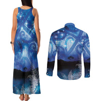 NZ Maori Matariki Scenery Couples Matching Tank Maxi Dress and Long Sleeve Button Shirt Galaxy Sky