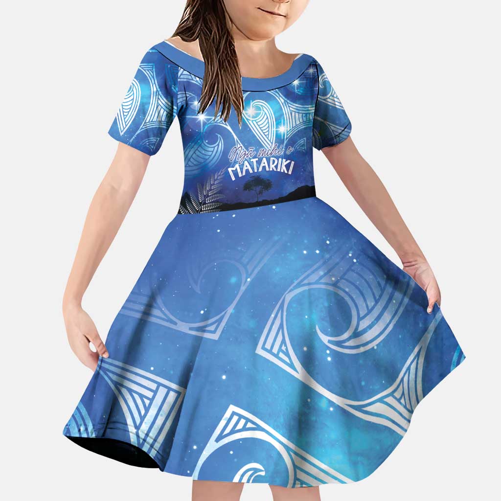 NZ Maori Matariki Scenery Family Matching Long Sleeve Bodycon Dress and Hawaiian Shirt Galaxy Sky