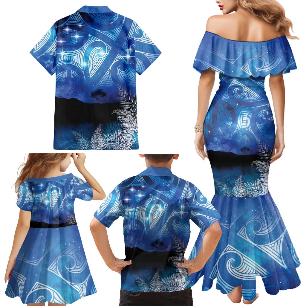 NZ Maori Matariki Scenery Family Matching Mermaid Dress and Hawaiian Shirt Galaxy Sky