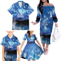 NZ Maori Matariki Scenery Family Matching Off The Shoulder Long Sleeve Dress and Hawaiian Shirt Galaxy Sky