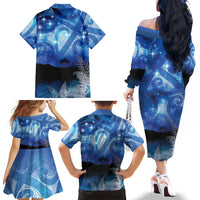 NZ Maori Matariki Scenery Family Matching Off The Shoulder Long Sleeve Dress and Hawaiian Shirt Galaxy Sky