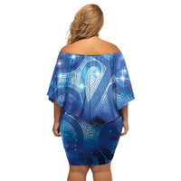 NZ Maori Matariki Scenery Family Matching Off Shoulder Short Dress and Hawaiian Shirt Galaxy Sky