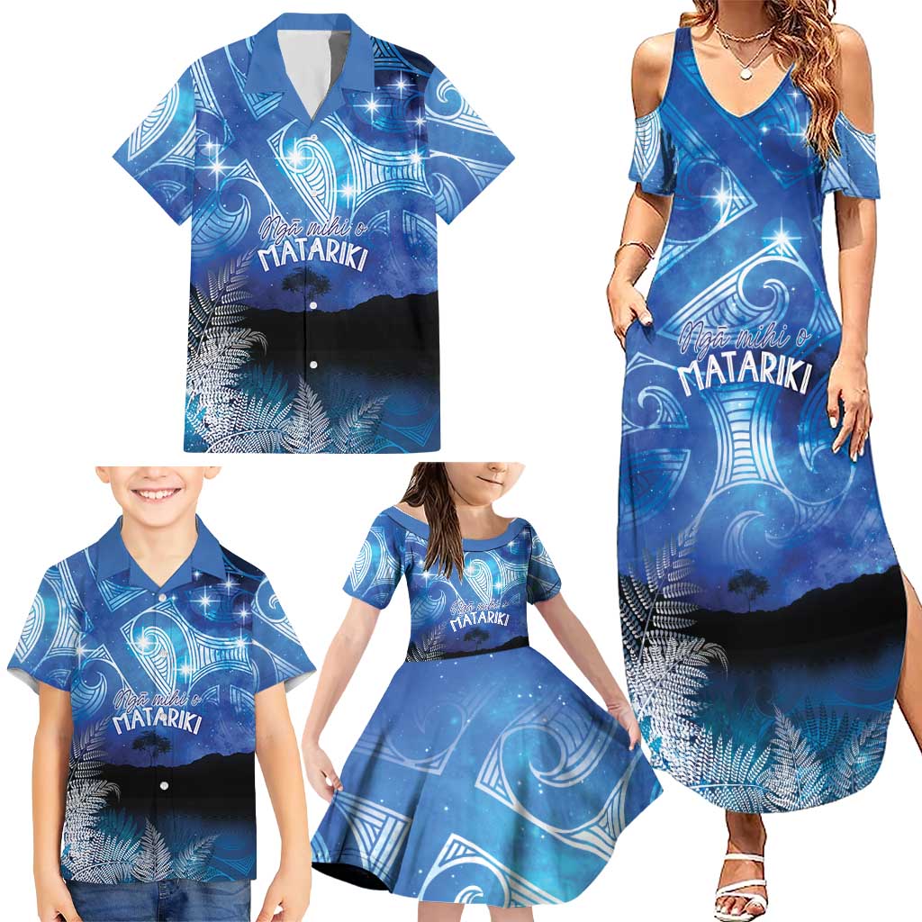 NZ Maori Matariki Scenery Family Matching Summer Maxi Dress and Hawaiian Shirt Galaxy Sky