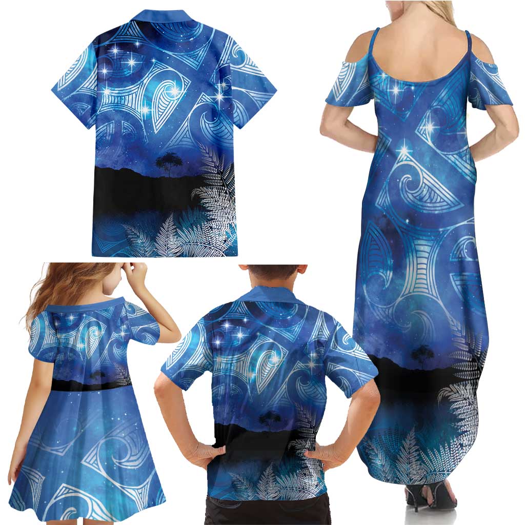 NZ Maori Matariki Scenery Family Matching Summer Maxi Dress and Hawaiian Shirt Galaxy Sky