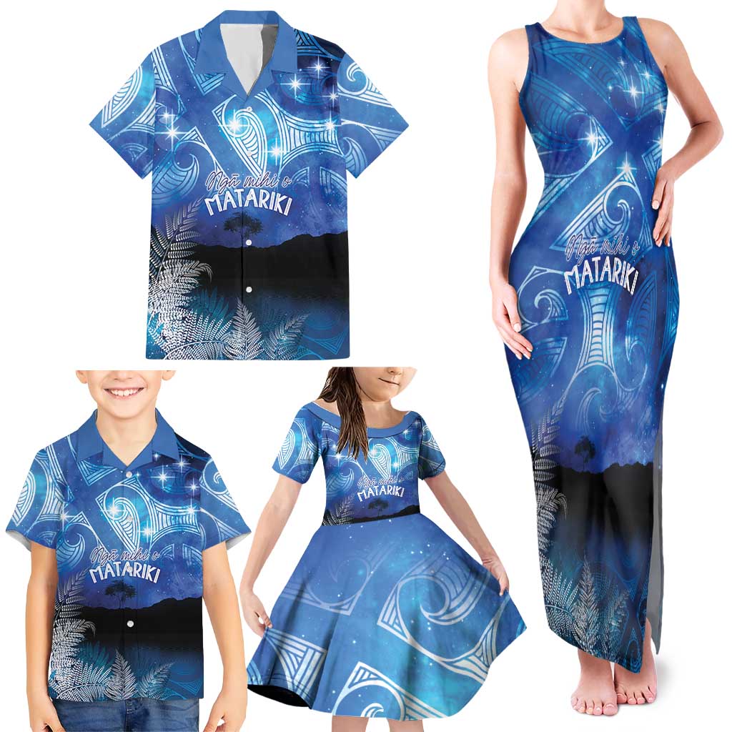 NZ Maori Matariki Scenery Family Matching Tank Maxi Dress and Hawaiian Shirt Galaxy Sky