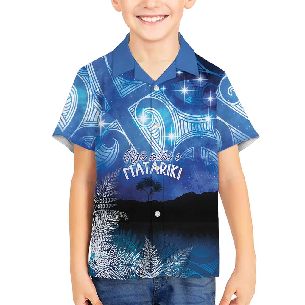 NZ Maori Matariki Scenery Kid Hawaiian Shirt Galaxy Sky