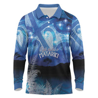 NZ Maori Matariki Scenery Long Sleeve Polo Shirt Galaxy Sky