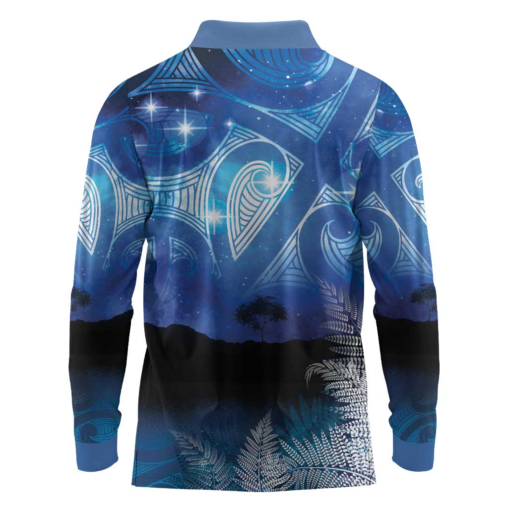 NZ Maori Matariki Scenery Long Sleeve Polo Shirt Galaxy Sky
